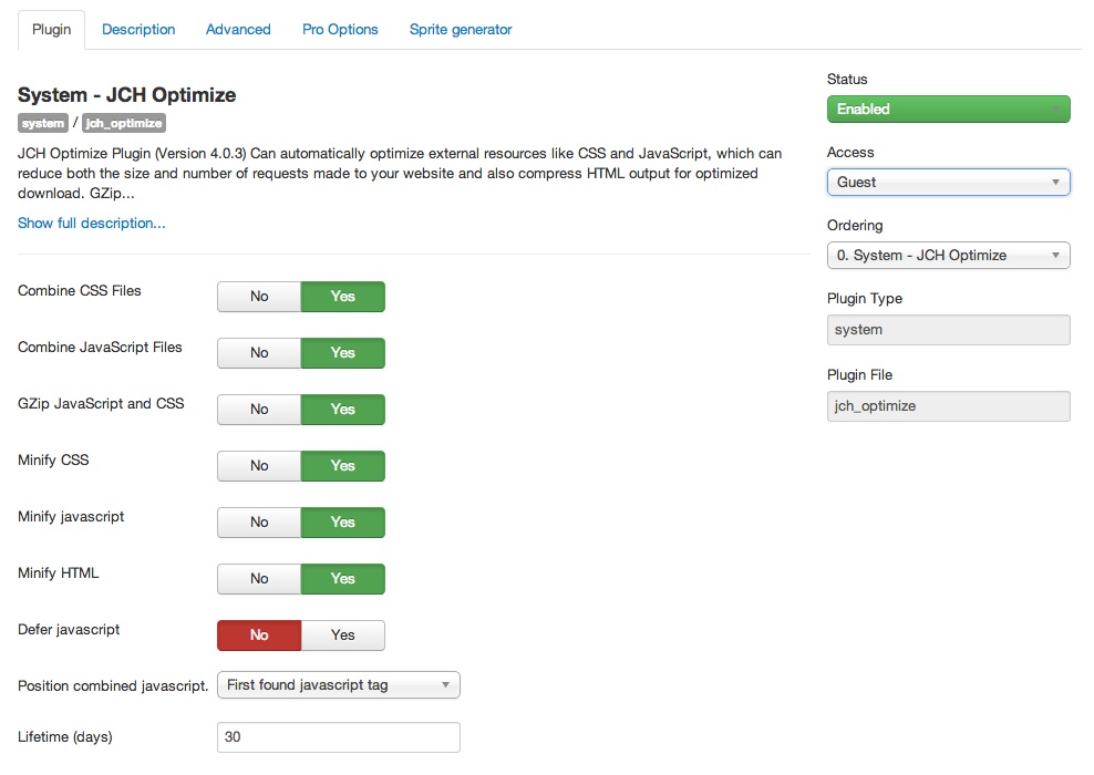 JCH Optimize Pluging Setting